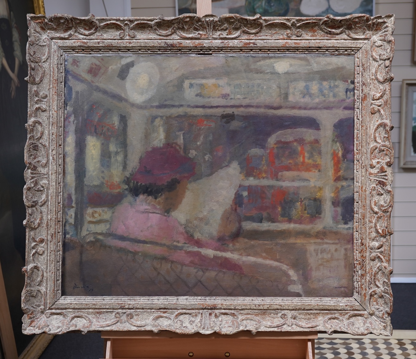 Robin Vere Darwin CBE RA RSA, (1910-1974), Seated figure reading on the bus